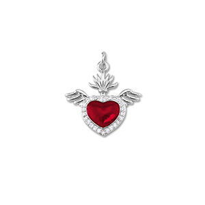 Brass TQ metaal bedels heart with wings Silver-red