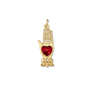 Brass TQ metaal bedels hand with heart Gold-red