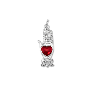 Brass TQ metaal bedels hand with heart Silver-red