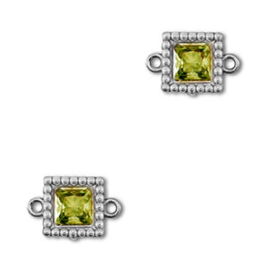 Tussenstukken van Stainless steel Roestvrij staal (RVS) zirkonia square Silver-lime green