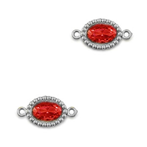 Tussenstukken van Stainless steel Roestvrij staal (RVS) zirkonia oval Silver-red