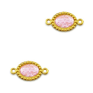 Tussenstukken van Stainless steel Roestvrij staal (RVS) zirkonia oval Gold-light pink