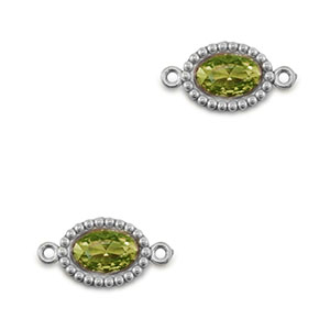 Tussenstukken van Stainless steel Roestvrij staal (RVS) zirkonia oval Silver-lime green