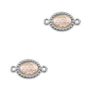 Tussenstukken van Stainless steel Roestvrij staal (RVS) zirkonia oval Silver-light orange