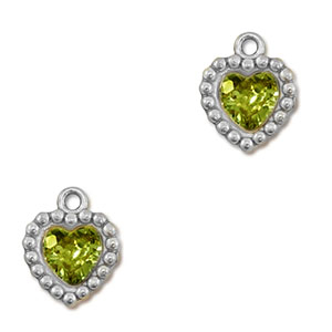 Bedels van Stainless steel Roestvrij staal (RVS) zirkonia heart Silver-lime green