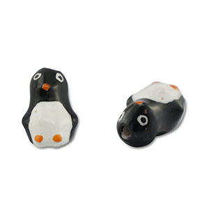 Handgeschilderde glaskralen penguin Black-white