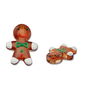 Handgeschilderde glaskralen gingerbread man Brown-white-green