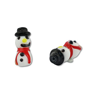 Handgeschilderde glaskralen snowman White-black-red