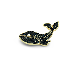 Broches whale with pearl Gold-dark blue-white