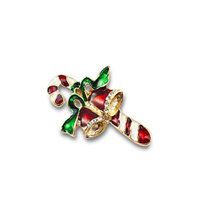 Broches candy cane with christmas bells Gold-red-green-white