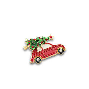 Broches car with christmas tree Gold-red-green