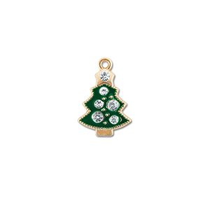 Metaal bedels zirkonia christmas tree Goud-groen