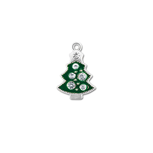 Metaal bedels zirkonia christmas tree Zilver-groen