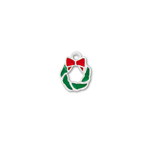 Metaal bedels christmas wreath Zilver-groen-rood