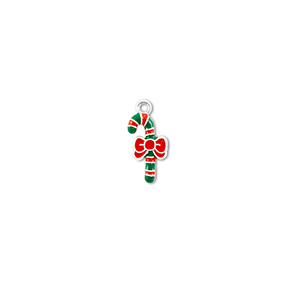 Metaal bedels candy cane Zilver-groen-rood