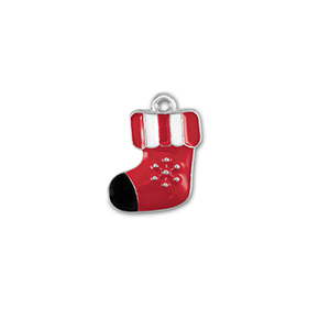 Metaal bedels christmas stocking Zilver-rood-wit-zwart