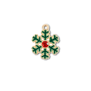Metaal bedels zirkonia snowflake Goud-groen-rood