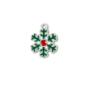 Metaal bedels zirkonia snowflake Zilver-groen-rood
