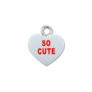 Hangers van resin heart "SO CUTE" Light blue-red