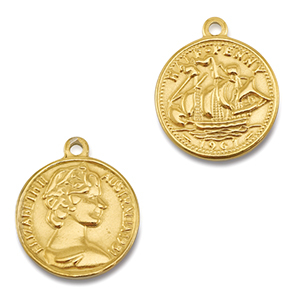 Bedels van Stainless steel Roestvrij staal (RVS) coin with ship/face Gold