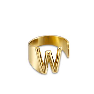 Ringen van Stainless steel Roestvrij staal (RVS) letter W Gold