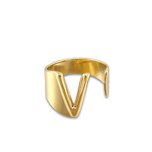 Ringen van Stainless steel Roestvrij staal (RVS) letter V Gold