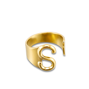 Ringen van Stainless steel Roestvrij staal (RVS) letter S Gold