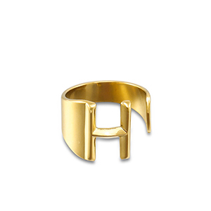 Ringen van Stainless steel Roestvrij staal (RVS) letter H Gold