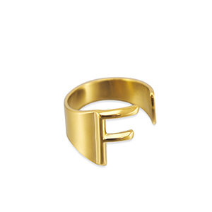 Ringen van Stainless steel Roestvrij staal (RVS) letter F Gold