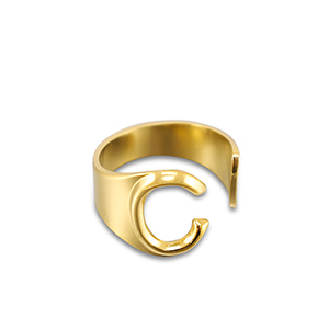 Ringen van Stainless steel Roestvrij staal (RVS) letter C Gold
