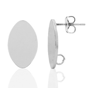 Metalen onderdelen DQ earpin ovaal 11x18mm Antiek zilver (nikkelvrij)