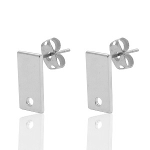 Metalen onderdelen DQ earpin rechthoek 6x12mm Antiek zilver (nikkelvrij)