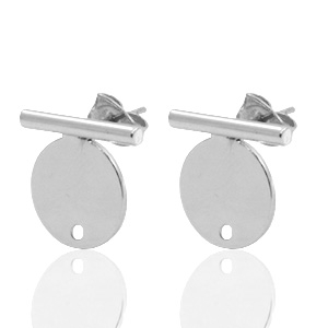 Metalen onderdelen DQ earpin bar met cirkel 20x14mm Antiek zilver (nikkelvrij)