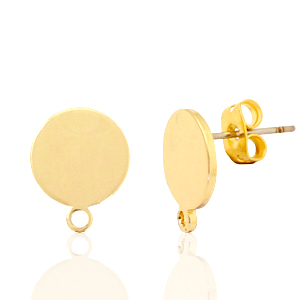 Metaal onderdelen DQ earpin rond 10mm met oog Goud (nikkelvrij)