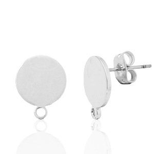 Metaal onderdelen DQ earpin rond 10mm met oog Antiek zilver (nikkelvrij)