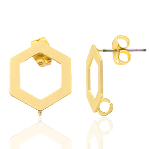 Metaal onderdelen DQ earpin hexagon met oog Goud (nikkelvrij)