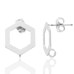 Metaal onderdelen DQ earpin hexagon met oog Antiek zilver (nikkelvrij)
