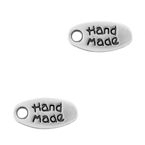 Metaal bedels DQ tag "handmade" Antiek zilver (nikkelvrij)