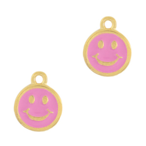 Metaal bedels DQ smiley Goud-magenta pink (nikkelvrij)