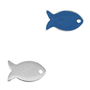 Metaal bedels DQ fish Antiek zilver-cerulean blue (nikkelvrij)
