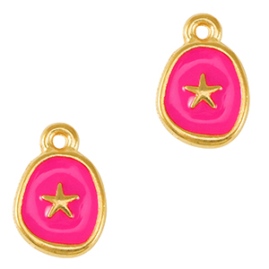 Metaal bedels DQ starfish Goud-neon fuchsia pink (nikkelvrij)