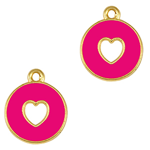 Metaal bedels DQ heart Goud-neon fuchsia pink (nikkelvrij)