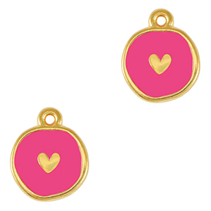 Metaal bedels DQ heart Goud-neon fuchsia pink (nikkelvrij)