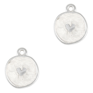 Metaal bedels DQ heart Antiek zilver-pearl white (nikkelvrij)