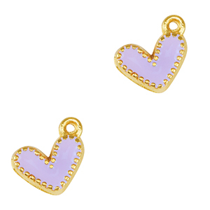 Metaal bedels DQ heart Goud-lavender purple (nikkelvrij)