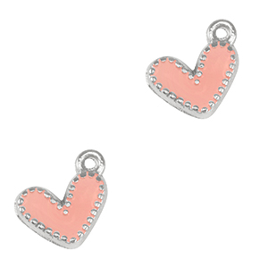Metaal bedels DQ heart Antiek zilver-salmon pink (nikkelvrij)