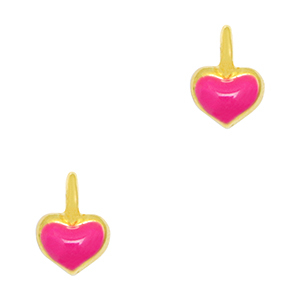 Metaal bedels DQ heart Goud-neon fuchsia pink (nikkelvrij)