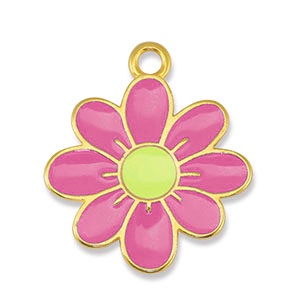 Metaal bedels DQ flower Pink-Lime Yellow-Goud (nikkelvrij)