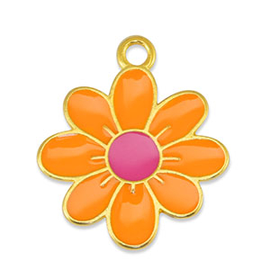 Metaal bedels DQ flower Orange-Fuchsia-Goud (nikkelvrij)