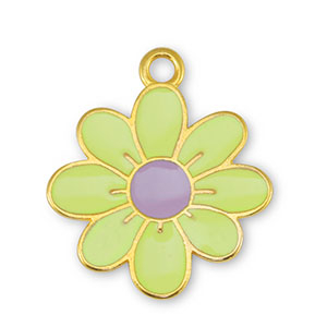 Metaal bedels DQ flower Lime Yellow-Lilac-Goud (nikkelvrij)